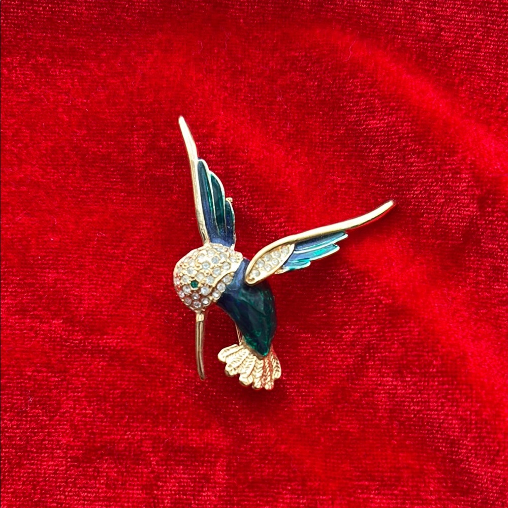Vintage by Roman—Elegant Gold and Green Hummingbird Brooch